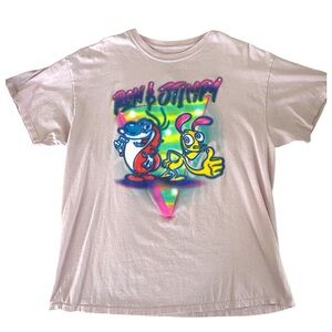 Nickelodeon Ren & Stimpy Airbrush Graphic T-Shirt  Pink 100% Cotton Size L